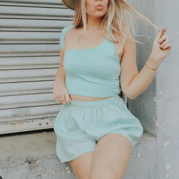 Red Berry Fashion Aqua One Shoulder Crop Top - Picture 1 of 6